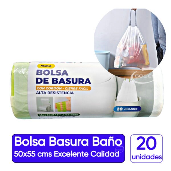 Bolsa Basura Baño Con Cordón Papelero 50x55 Cms - 20 Unid.